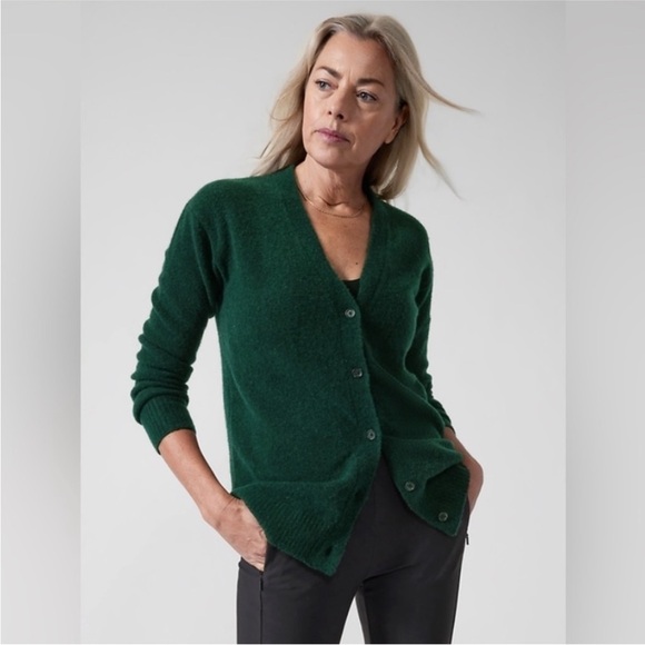 Athleta Westlake Cardigan Sweater, Seaweed Snack Green Merino Wool Sweater XL - Picture 1 of 16